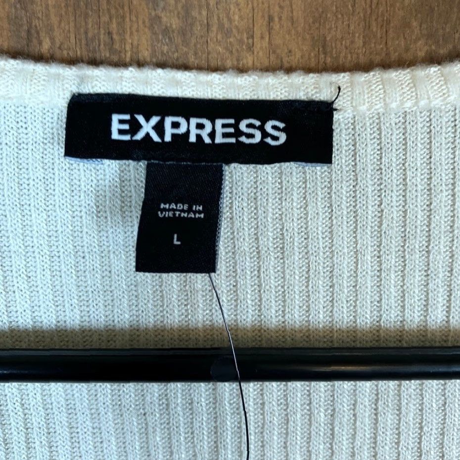 Express Express Sweater Women Cream Deep V Wrap Tie Waist Long Sleeve Knit Stretch L Size L / US 10 / IT 46 - 6 Thumbnail