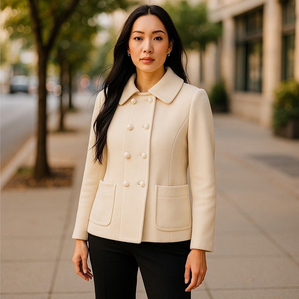 J.Crew J.Crew Wool-Blend Ivory Double-Breasted Peacoat With Front P Size M / US 6-8 / IT 42-44 - 1 Thumbnail