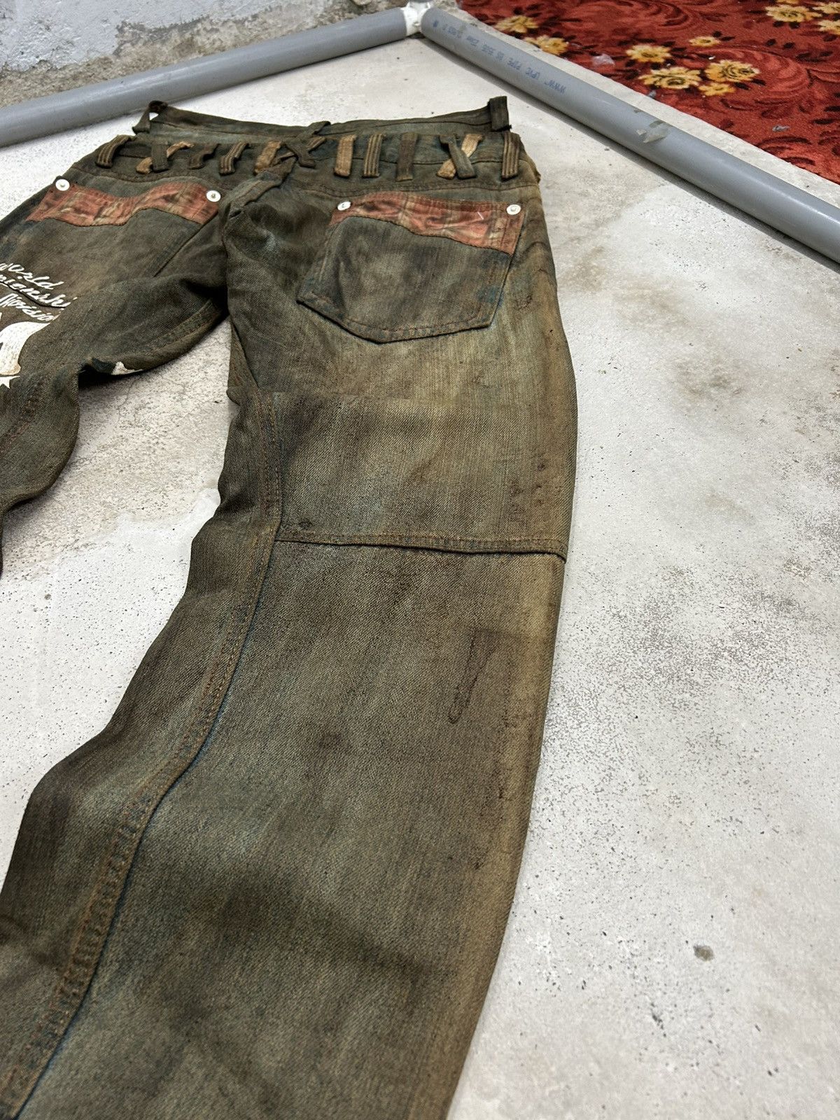 20471120 Vintage Dominate Japan Double Waist Mud Washed Dirty Wording Size US 30 / EU 46 - 14 Thumbnail