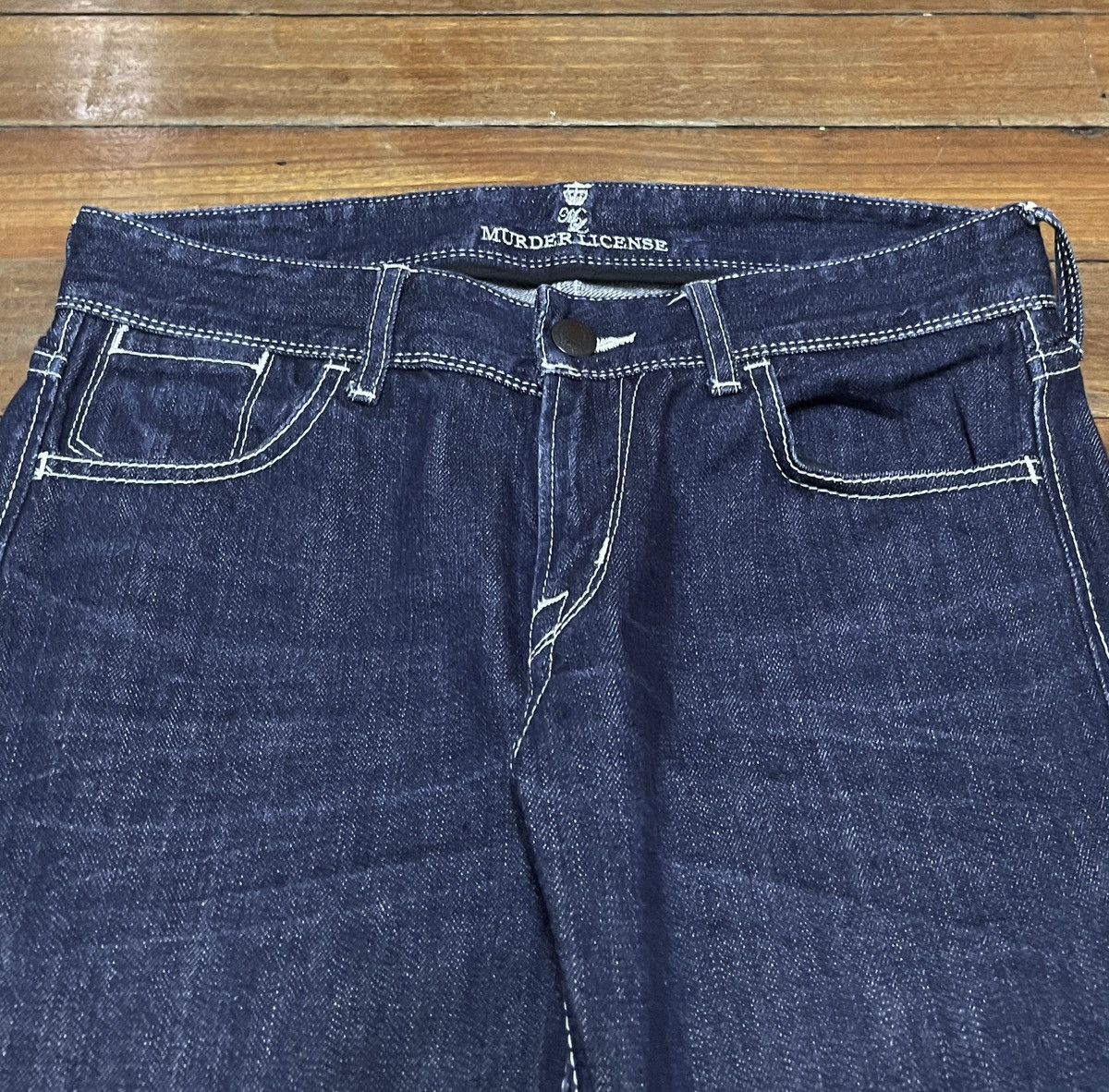 Japanese Brand × Le Grande Bleu (L.G.B.) × Murder License Rare Design Vintage Brand Murder License Flared Jeans 1990s Size US 33 - 3 Thumbnail
