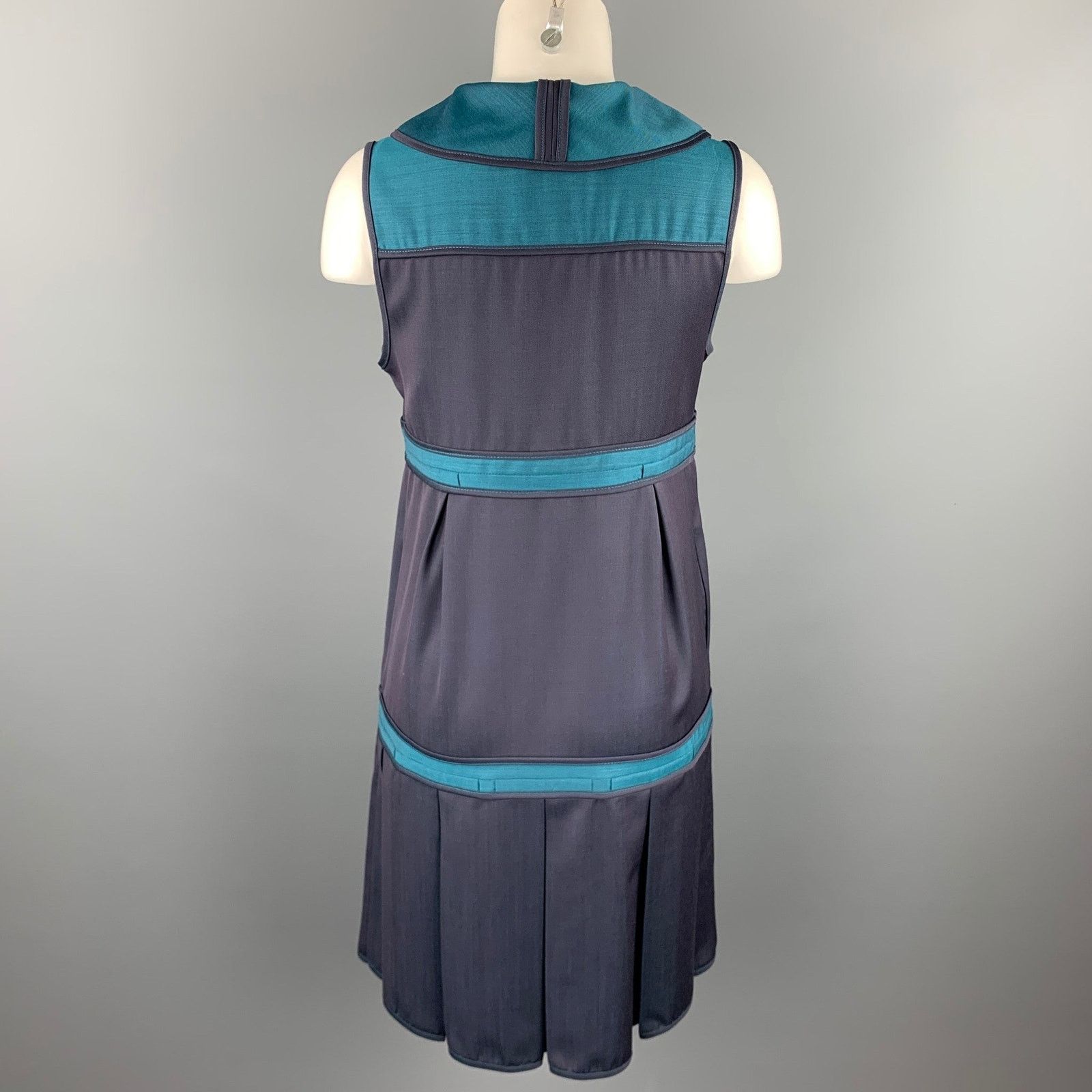 Marc by Marc Jacobs Size 6 Navy Teal Wool Corduroy Pleated Dress Size M / US 6-8 / IT 42-44 - 4 Thumbnail