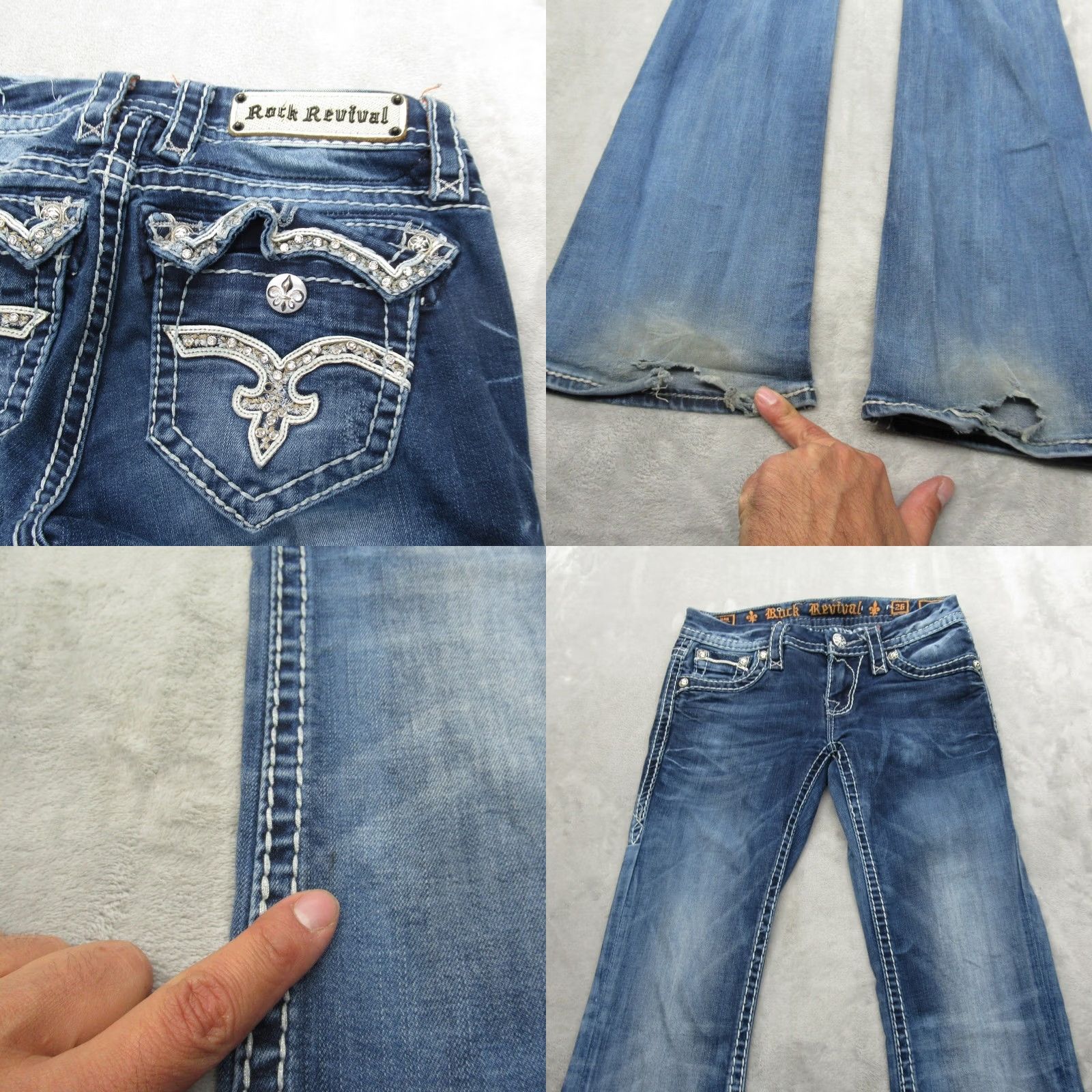 Vintage Rock Revival Jeans Womens 26 Dark Wash Denim Embellished Pockets Etty Boot 27x34 Size 27" / US 4 / IT 40 - 8 Thumbnail