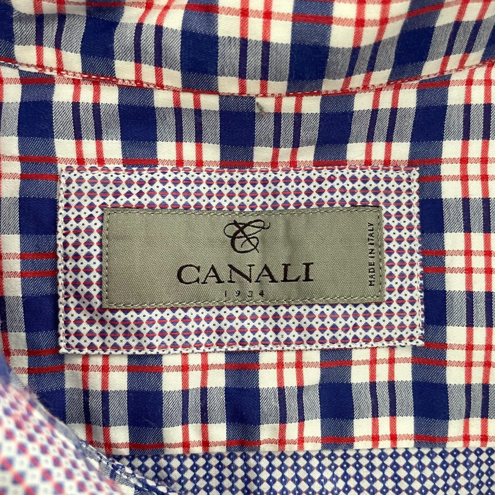 Canali VINTAGE Canali Dress Shirt Adult XL Red Blue Argyle Button Up Long Sleeve Made in Italy Mens Size US XL / EU 56 / 4 - 7 Thumbnail