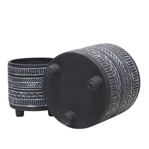 Designer × Homemade S/2 TRIBAL LOOK FOOTED PLANTER 6/8", BLACK Size US L / EU 52-54 / 3 - 6 Thumbnail