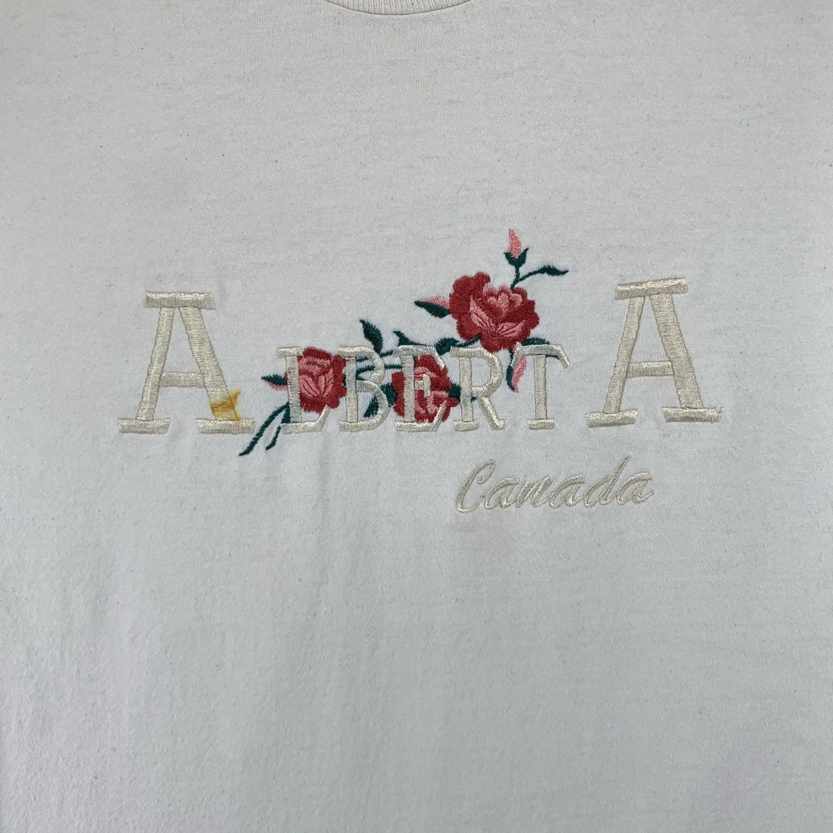 Fruit Of The Loom VINTAGE Fruit of the Loom T-Shirt Adult Medium Floral Embroidered Crew Neck Unisex 90s Travel Ivory Size US M / EU 48-50 / 2 - 2 Thumbnail