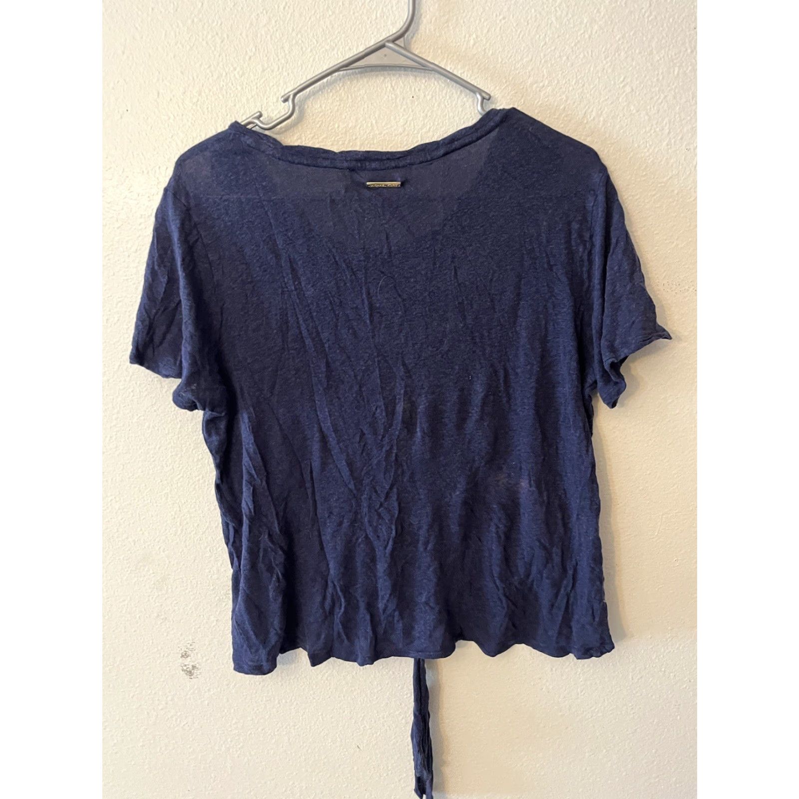 Vintage MICHAEL Michael Kors Shirt Top Short Sleeve Linen Tie Front Knot Solid Blue Size Large Size L / US 10 / IT 46 - 3 Thumbnail
