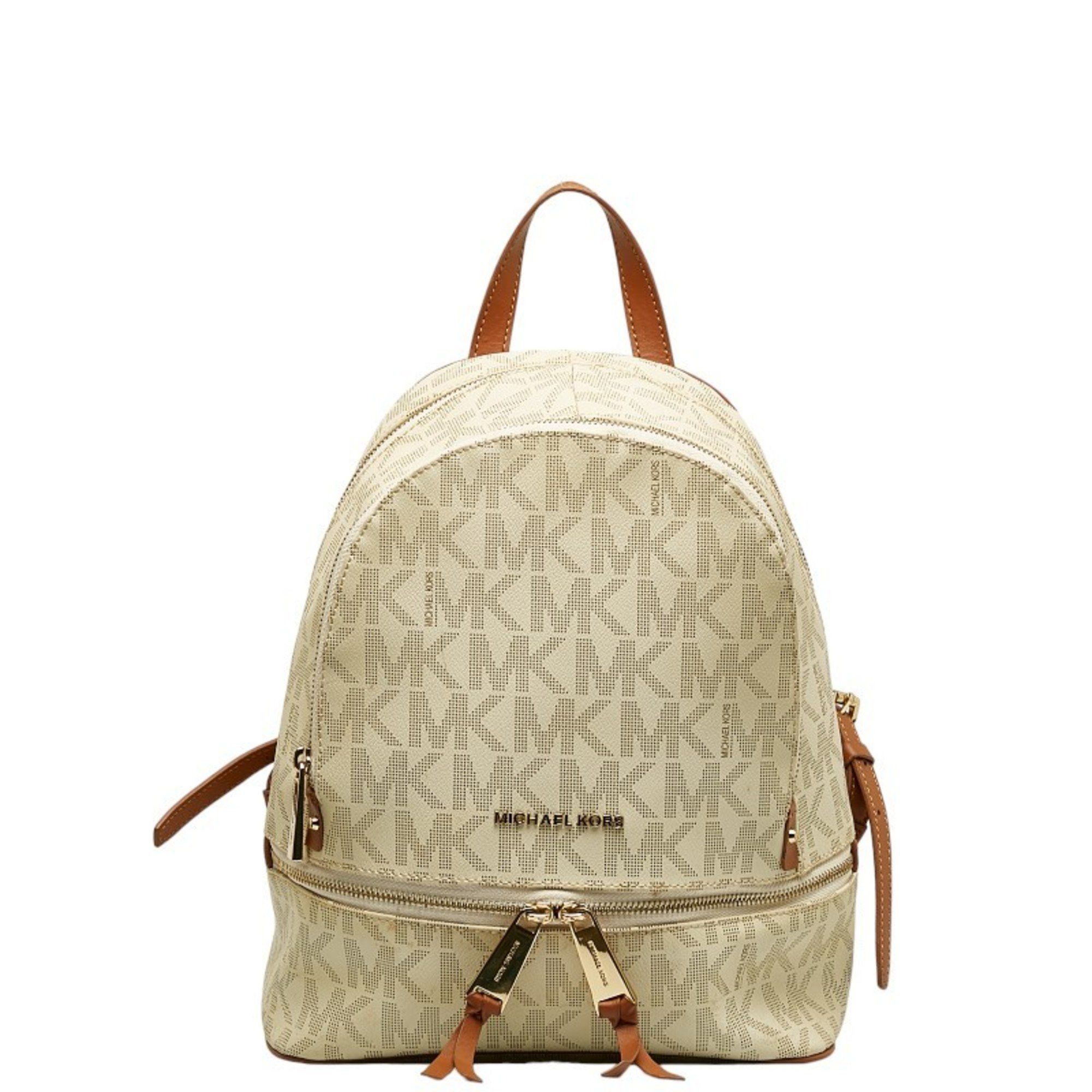 Michael Kors Michael Kors Patterned Backpack White Brown PVC Leather Women's Size ONE SIZE - 1 Thumbnail