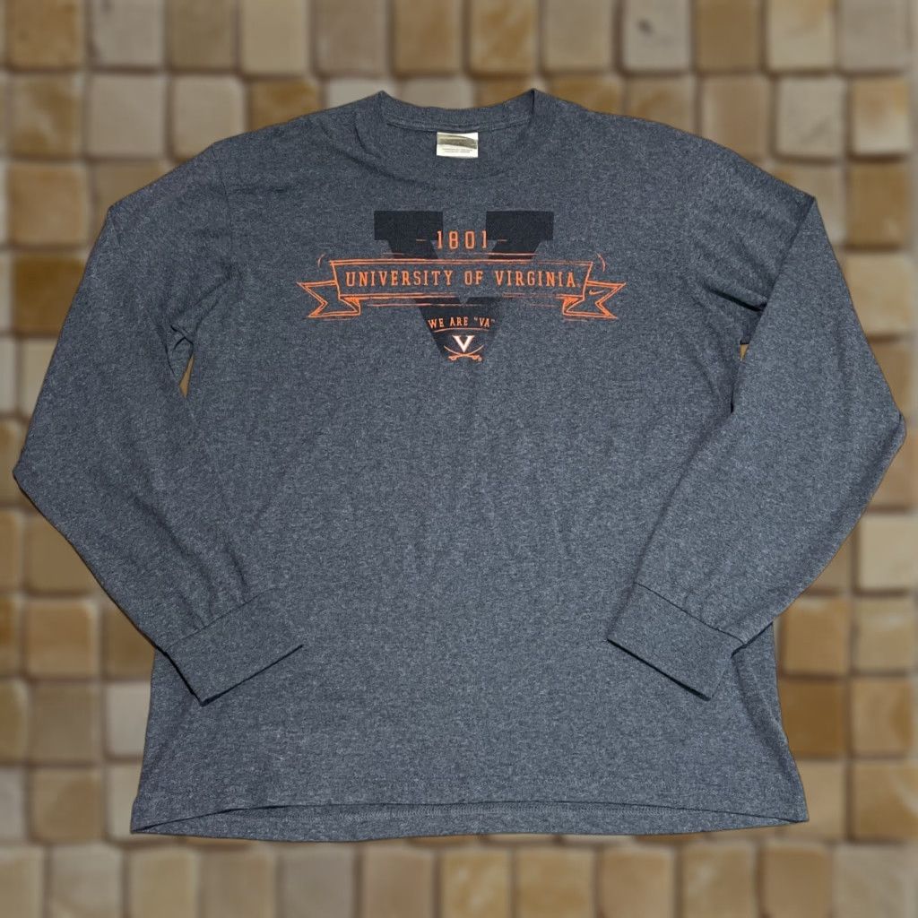 Nike VINTAGE Nike University of Virginia Cavaliers Men’s Long Sleeve Shirt Medium Gray Logo Crew Neck College Fan Apparel Size US M / EU 48-50 / 2 - 1 Thumbnail