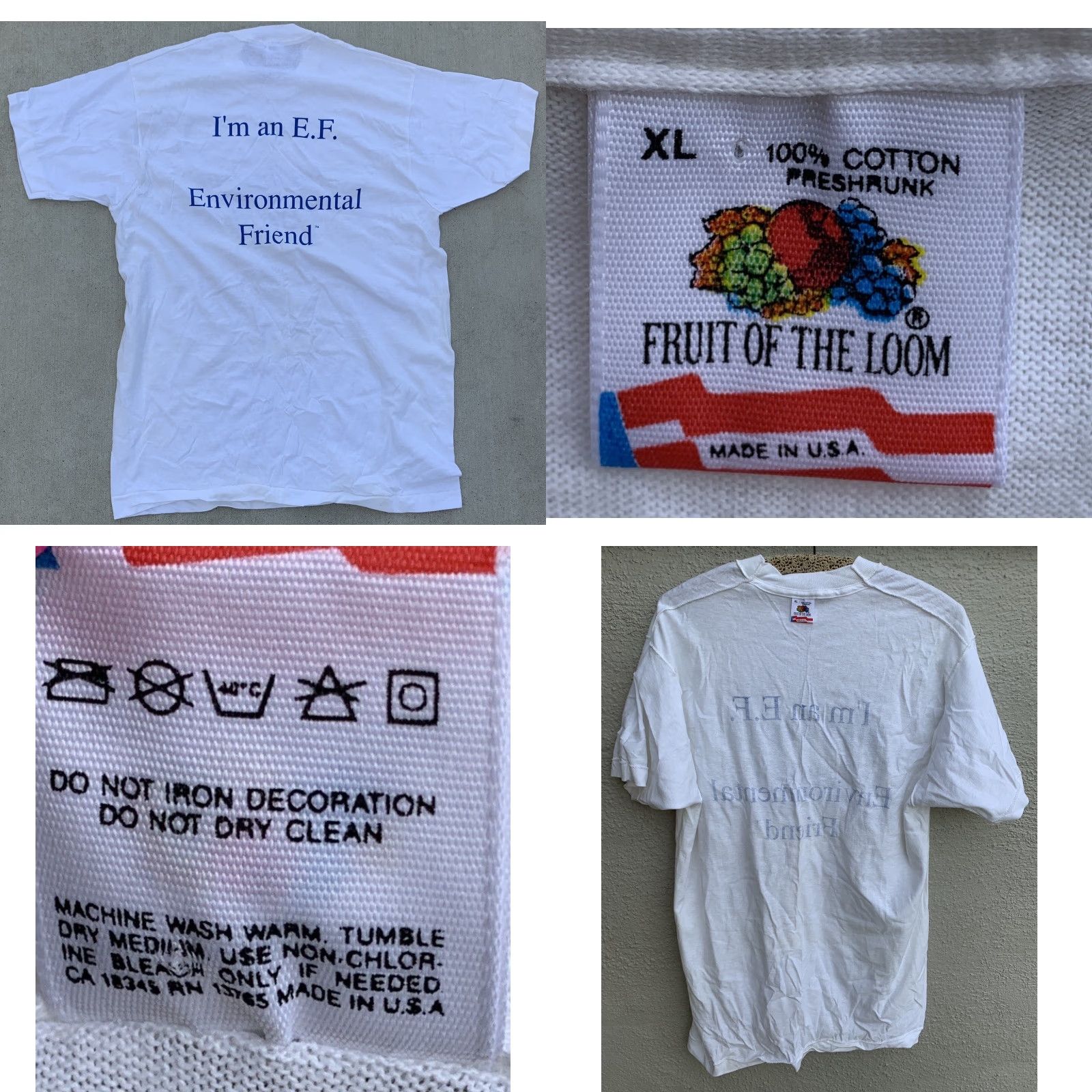Fruit Of The Loom VINTAGE Charleston Cares I’m an EF Environmental Friend T-Shirt Size XL Men White Cotton Jersey Short Sleeve Graphic Print Size US XL / EU 56 / 4 - 10 Thumbnail
