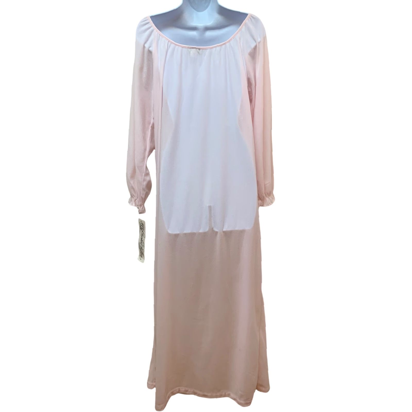 Vintage VINTAGE Belle Fleur Pink Brushed Nylon Long Gown Nightgown M NOS NEW Size ONE SIZE - 2 Thumbnail