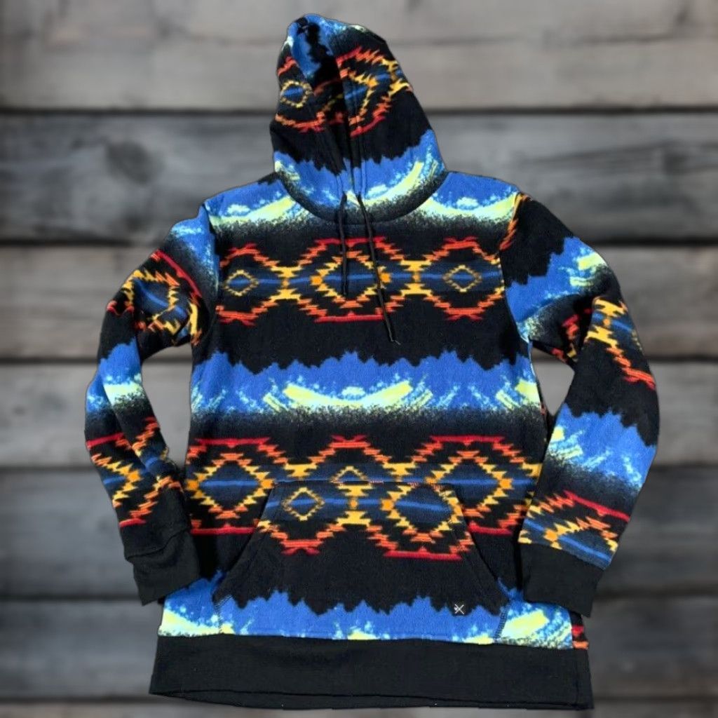 Vintage Departwest Hoodie Adult Small Black Orange Fleece Geometric Aztec Pattern Retro Size US S / EU 44-46 / 1 - 1 Thumbnail
