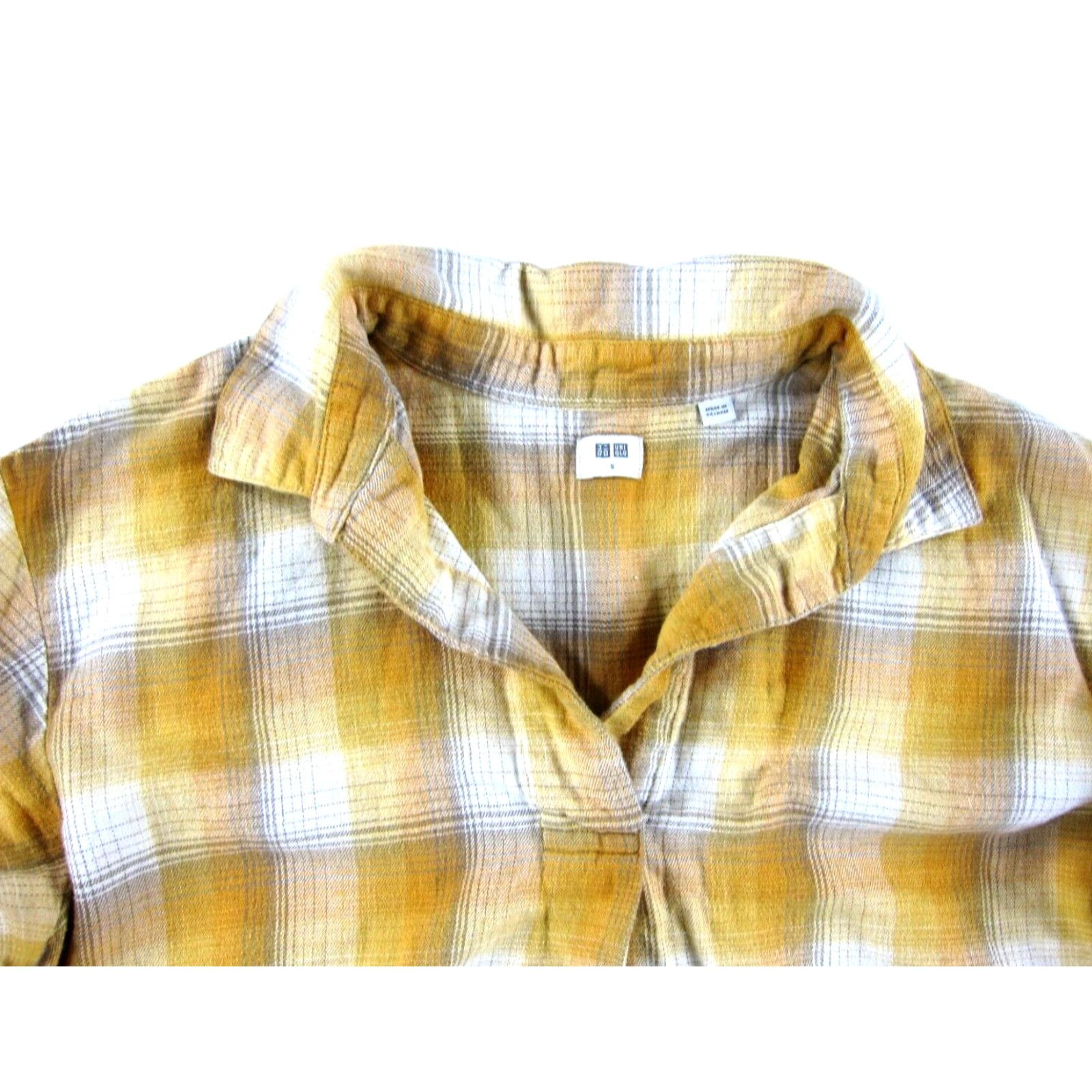 Uniqlo Uniqlo Blouse Plaid 100% Cotton Collared Long Sleeve Small Orange Women Size S / US 4 / IT 40 - 4 Thumbnail
