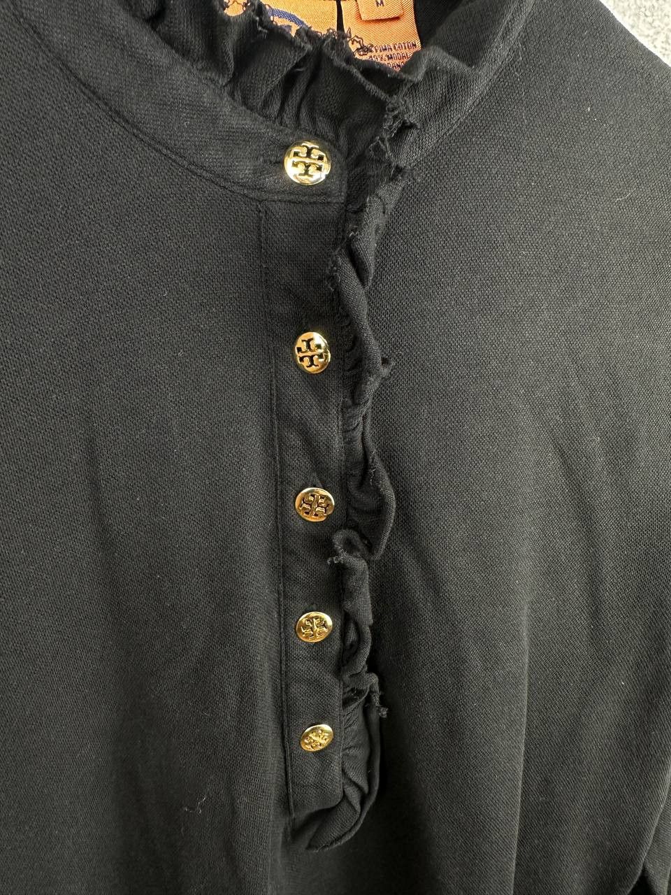 Tory Burch Tory Burch Black Ruffle Trim Henley Long Sleeve Top Size M / US 6-8 / IT 42-44 - 9 Thumbnail