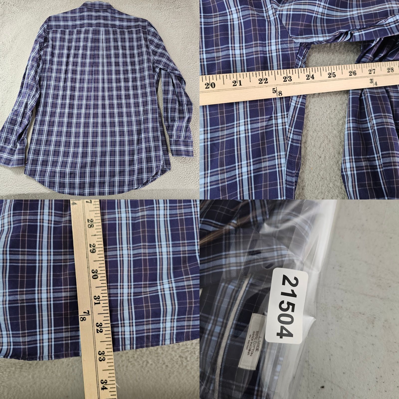 Peter Millar Peter Millar Shirt Mens Large Navy Check Button Down 100% Cotton Long Sleeve Size US L / EU 52-54 / 3 - 8 Thumbnail