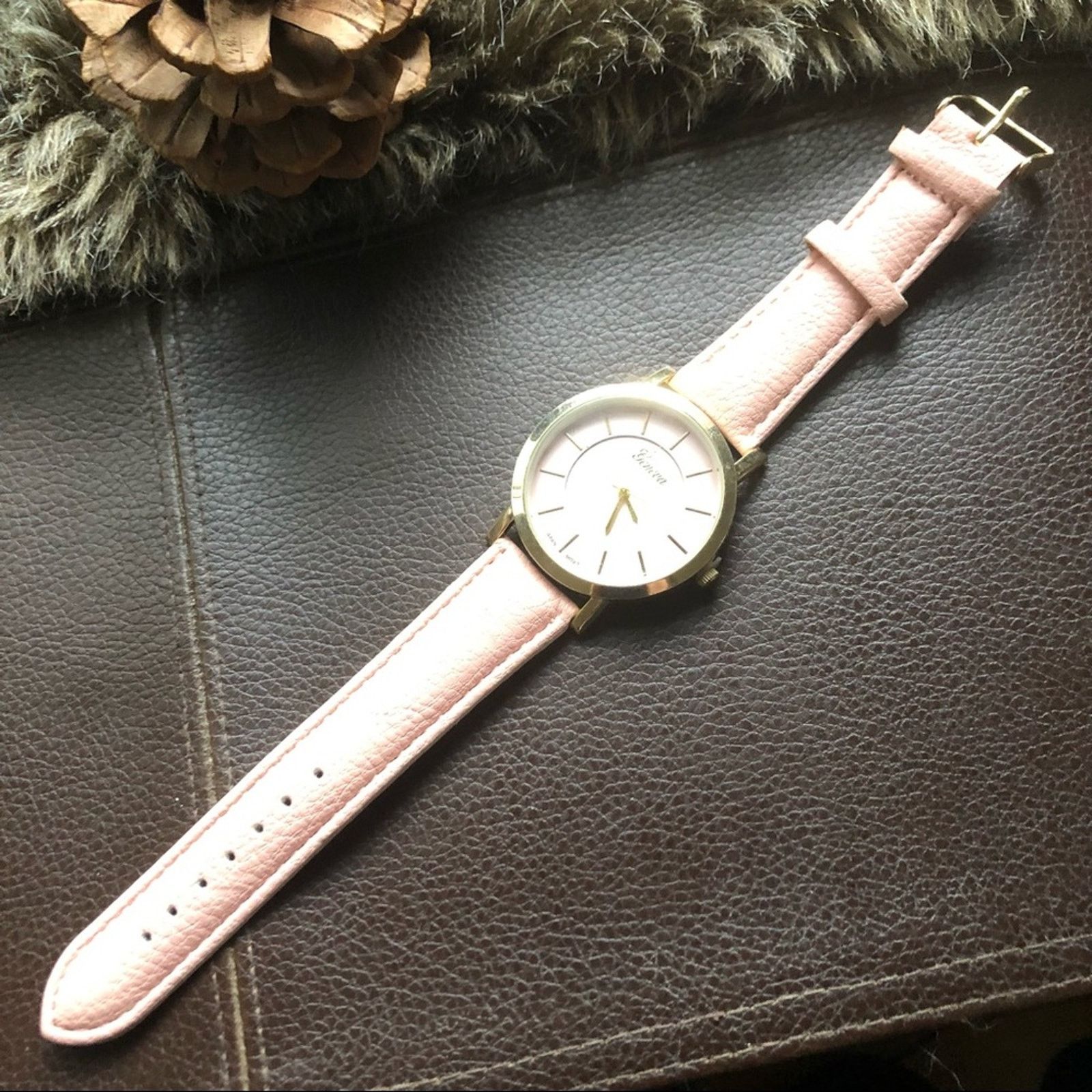 Geneva Ladies Geneva blush pink faux leather band watch Size ONE SIZE - 1 Thumbnail