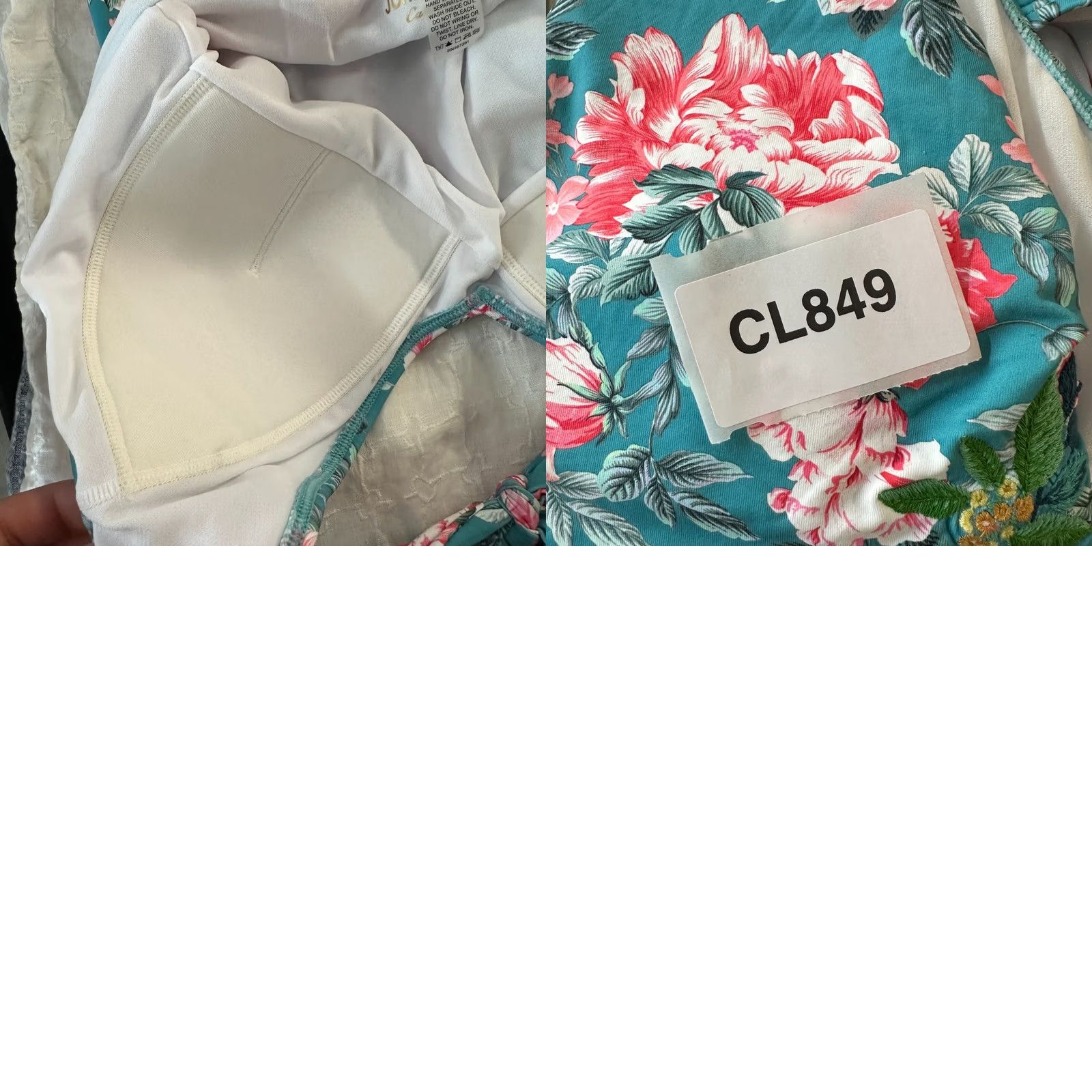 Johnny Was Johnny Was Floral Halter One Piece Swimsuit Embroidered Boho Size 1X Multicolor Blue Pink Built-In Bra Lined Stretch Runs Small Womens Size ONE SIZE - 8 Thumbnail