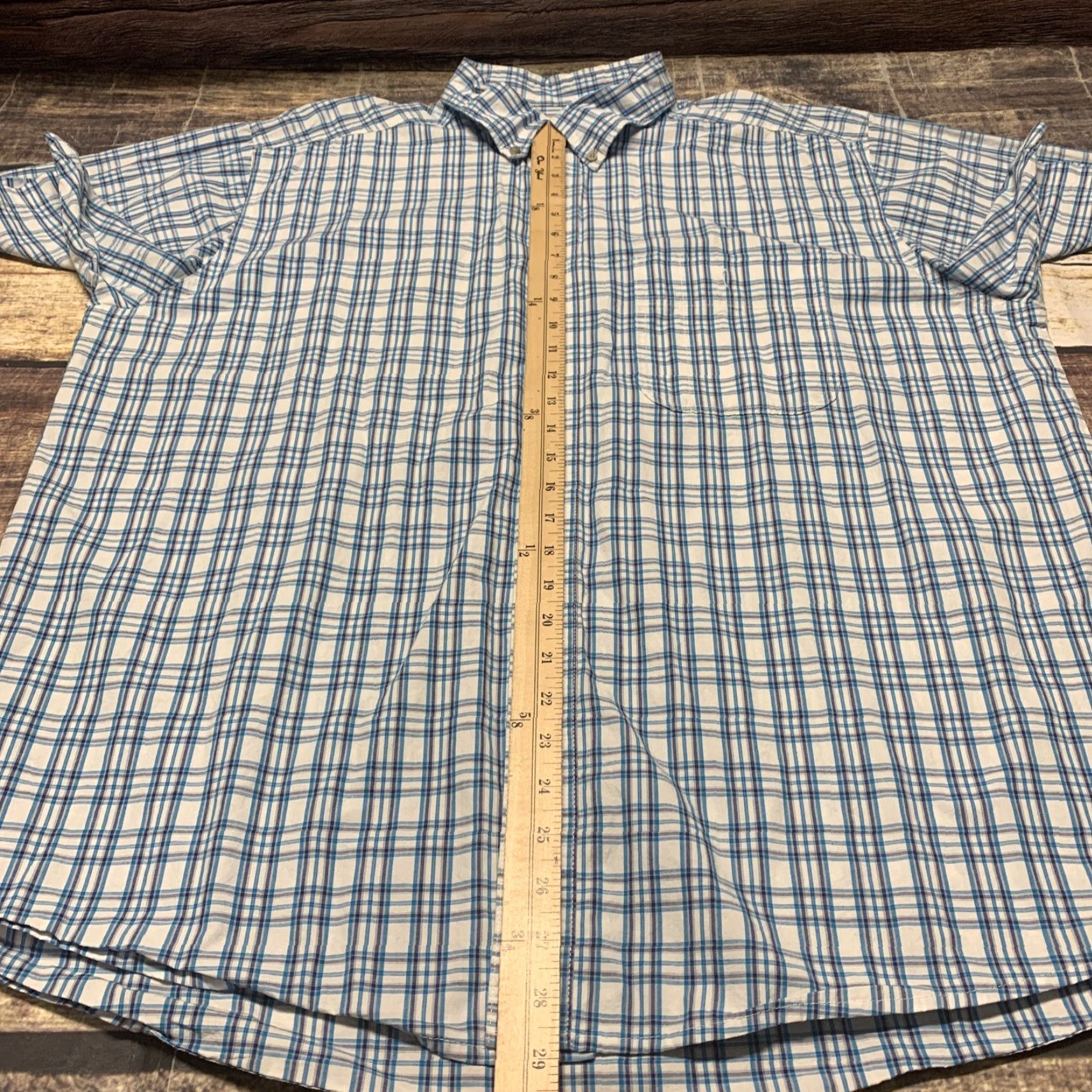 Wrangler Wrangler Western Shirt Short Sleeve Mens 2XL Blue White Plaid Button-Down Shirt Size US XXL / EU 58 / 5 - 7 Thumbnail