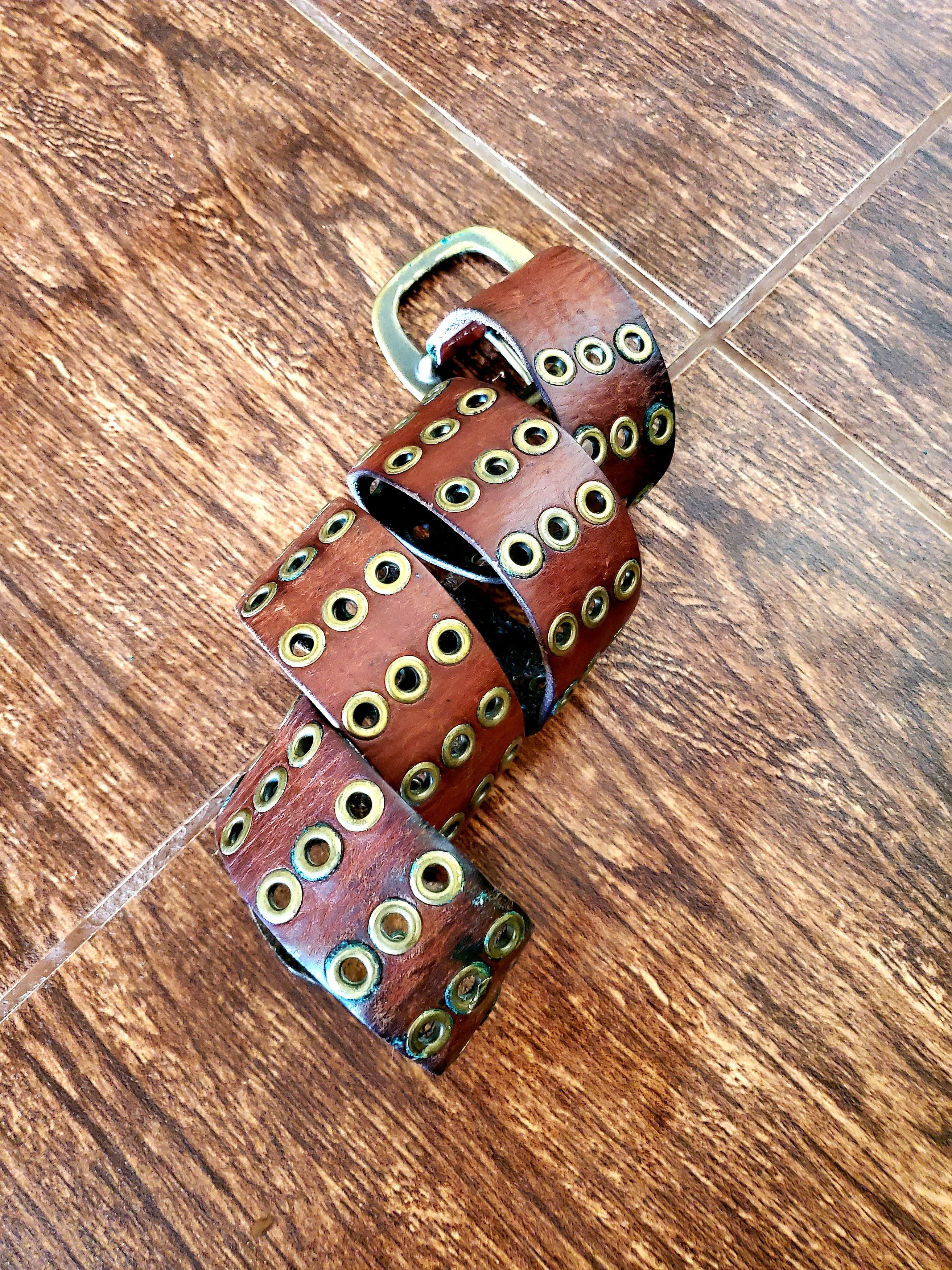 Japanese Brand × Vintage Vintage Leather Metal Rings Belt Size 32 - 2 Thumbnail