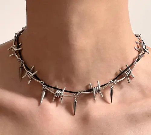 Jewelry Silver Spike Punk Choker Necklace, Edgy Statement Jewelry Size ONE SIZE - 1 Thumbnail
