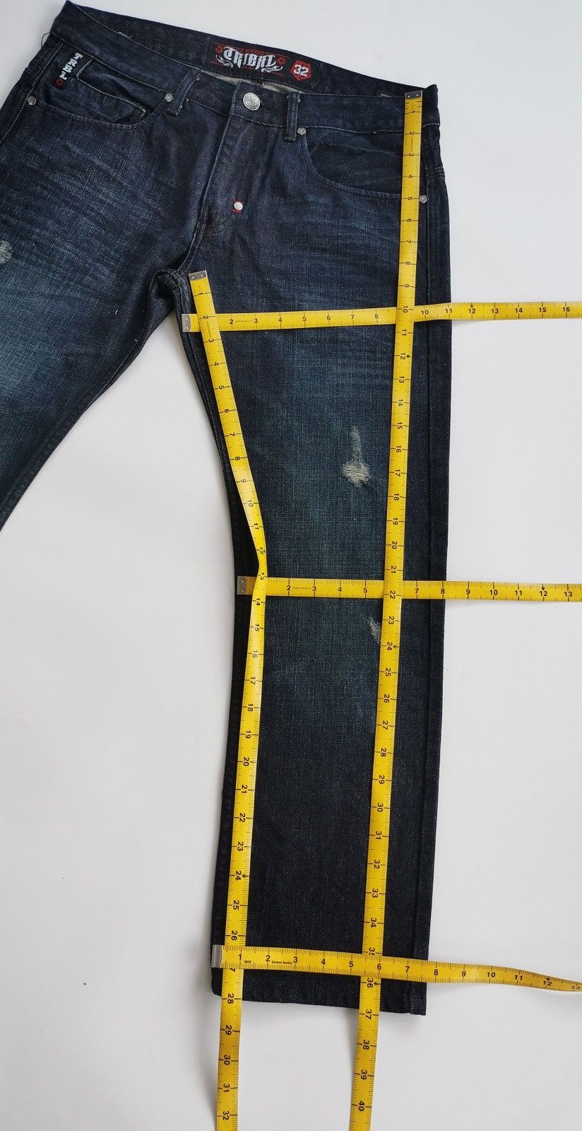 Tribal Streetwear Vintage Tribal Cross Embroidery Dark Blue Denim Jeans Size US 33 - 13 Thumbnail