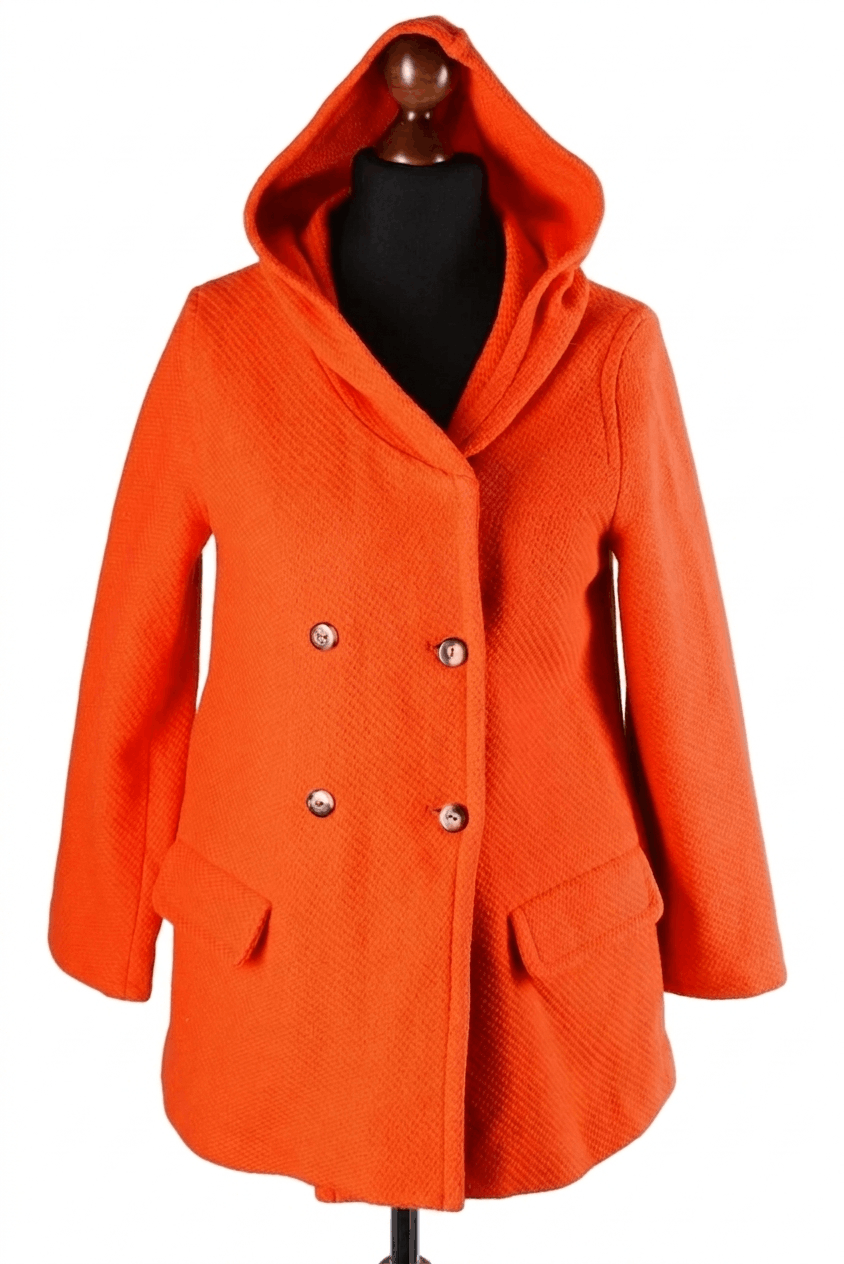 A.P.C. Women's A.P.C. Orange Hooded Double Breasted Wool Coat Size S / US 4 / IT 40 - 1 Thumbnail