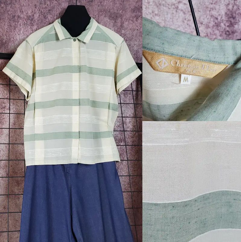 Dior Dior Beige Striped Short Sleeve Shirt 0089 Size US M / EU 48-50 / 2 - 1 Thumbnail