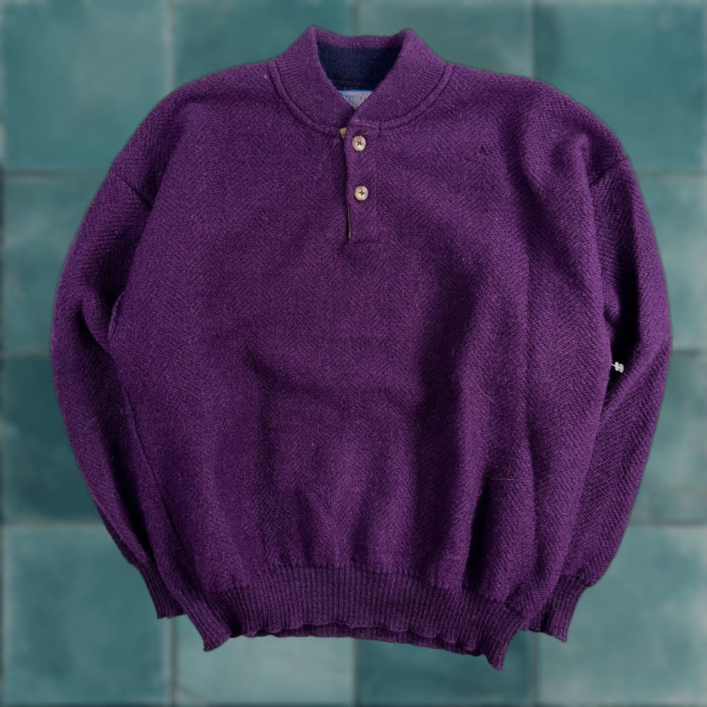 Pendleton VINTAGE Pendleton Sweater Mens XL Wool Purple 80s Henry Neck Elbow Patch Pullover Casual Size US XL / EU 56 / 4 - 1 Thumbnail