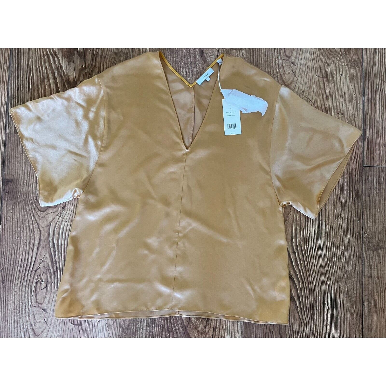 Vince Vince Double V-neck 1/2-sleeve Satin Blouse In Gold Size S Size S / US 4 / IT 40 - 1 Thumbnail