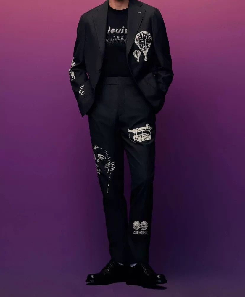 Louis Vuitton LV black monogram all over wool trousers 46 Size US 30 / EU 46 - 4 Thumbnail