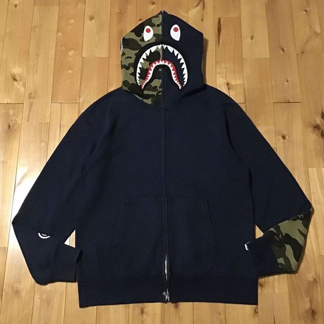 Bape × Nigo BAPE 1st camo green x navy shark full zip hoodie APE NIGO Size US L / EU 52-54 / 3 - 1 Thumbnail