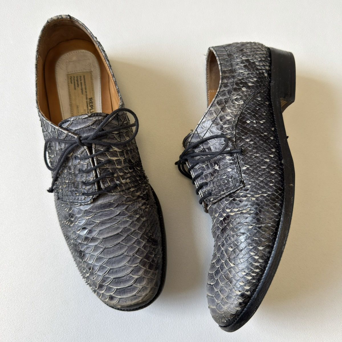 Maison Margiela Gray Snakeskin Lace Up Leather Shoes Size US 7 / IT 37 - 21 Thumbnail