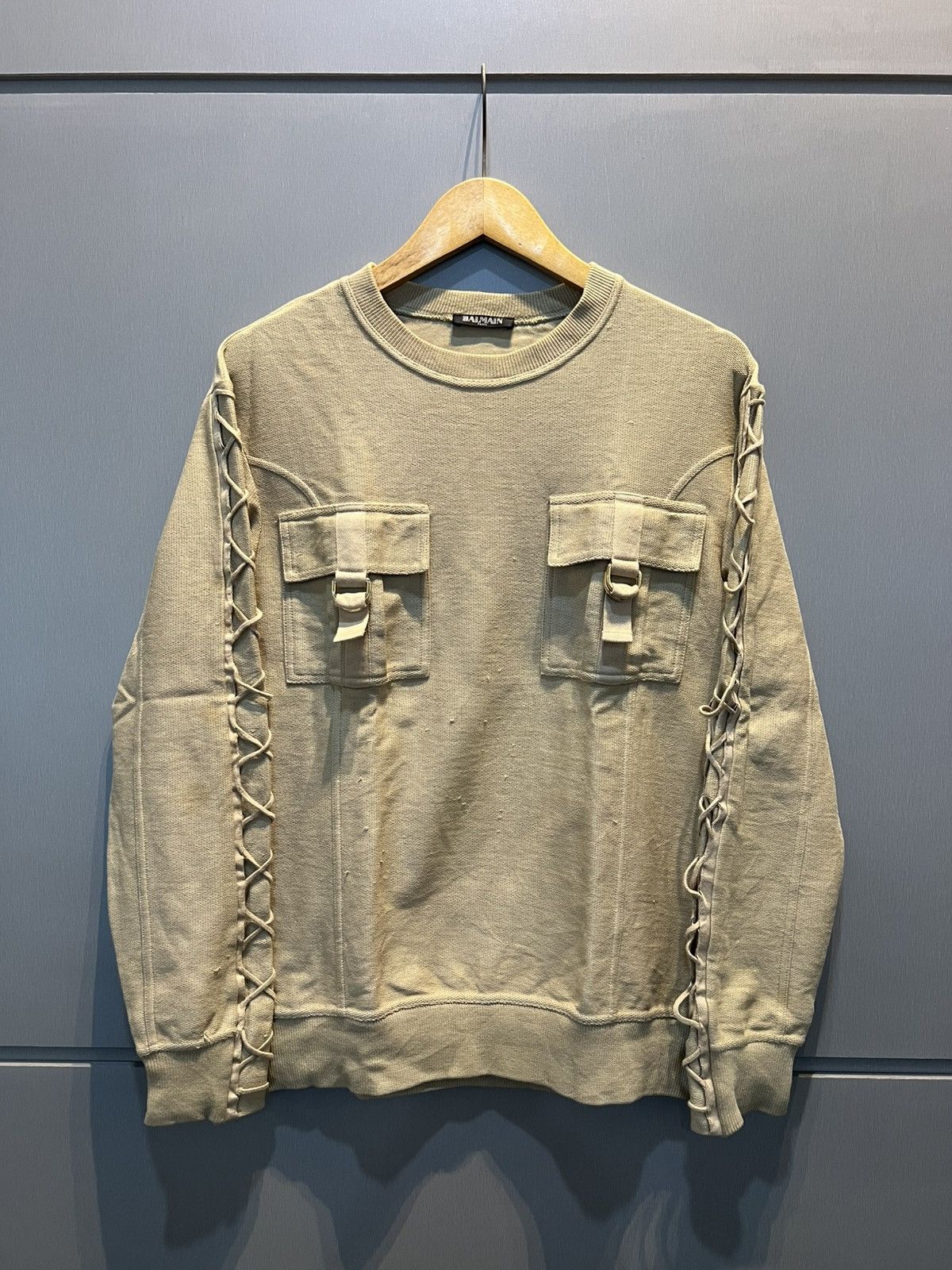 Balmain × Designer Balmain Lace Up Harness Pocket Sweatshirt Size US S / EU 44-46 / 1 - 1 Thumbnail