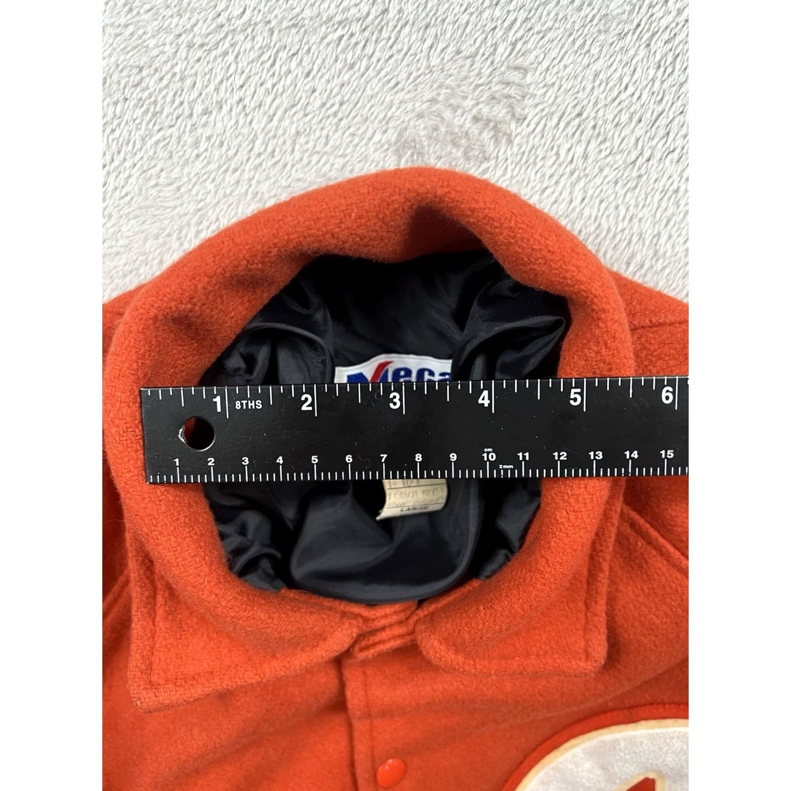 Vintage VTG Howe Athletic Apparel Varsity Jacket Orange L Wool Satin Button Snap Band Collar Men College School Varsity Jacket Size US L / EU 52-54 / 3 - 3 Thumbnail