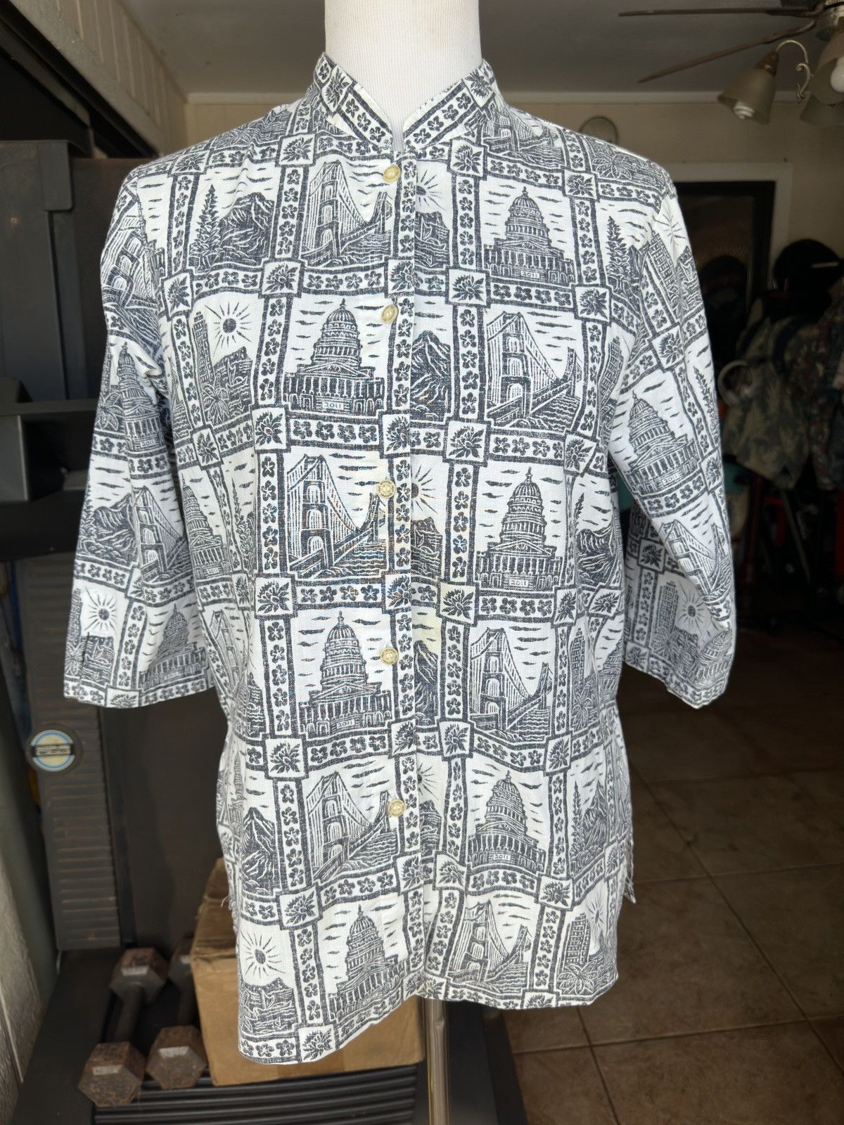 Reyn Spooner Reyn Spooner Chinese Collar 3/4 Sleeves White/Gray Women's S Size S / US 4 / IT 40 - 1 Thumbnail