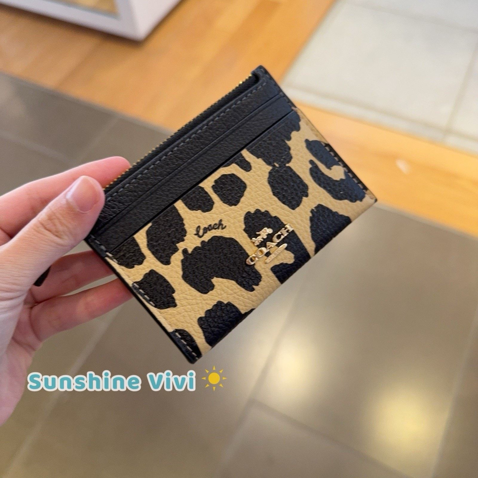 NWT Coach Mini Skinny Id Case Leopard CBL75 Gold/Leopard