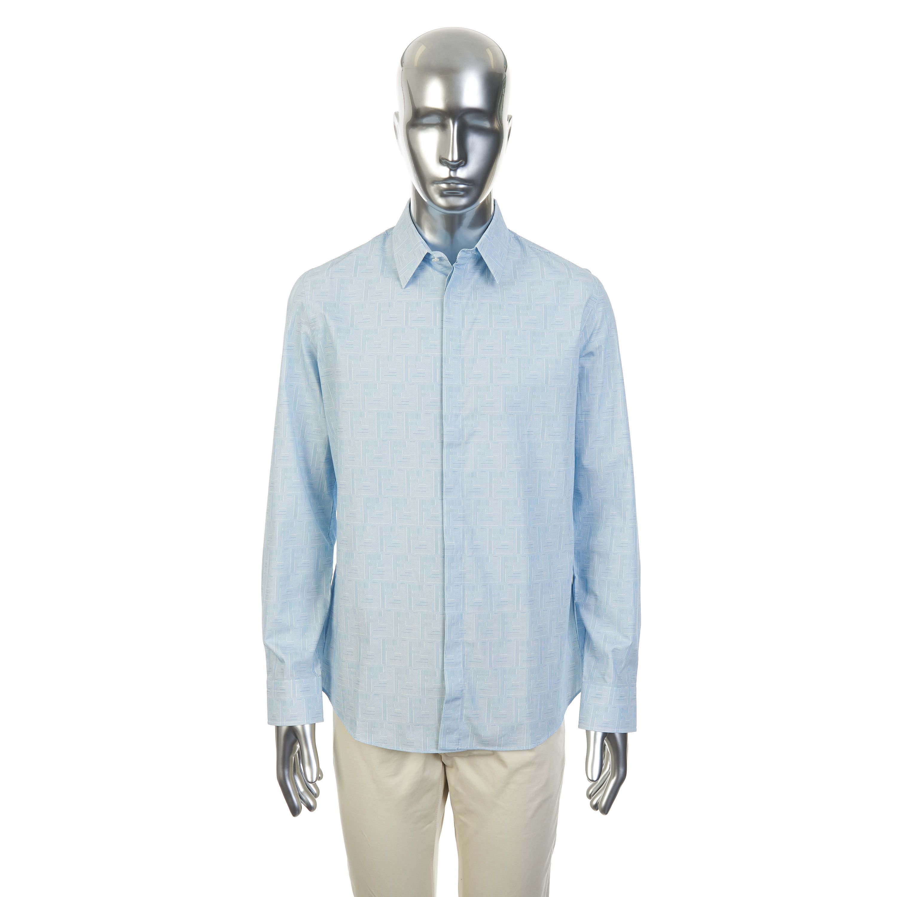 Fendi Longsleeve Shirt In Blue Cotton With Fendi Motif Print Size US M / EU 48-50 / 2 - 2 Thumbnail