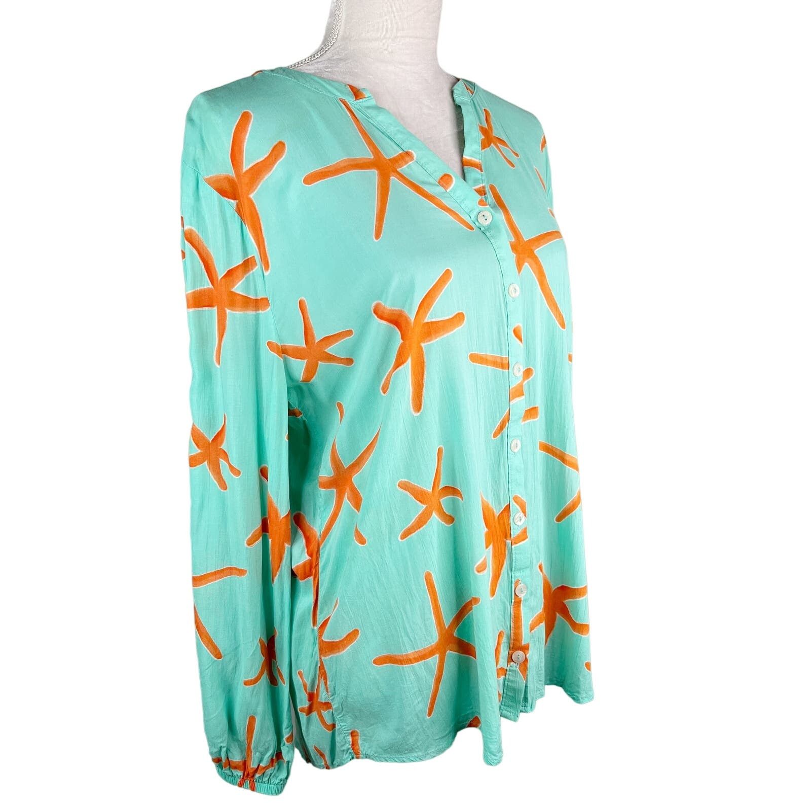 Other Haley and the Hound Starfish Button Down Blouse L Mint Coral Size L / US 10 / IT 46 - 4 Thumbnail