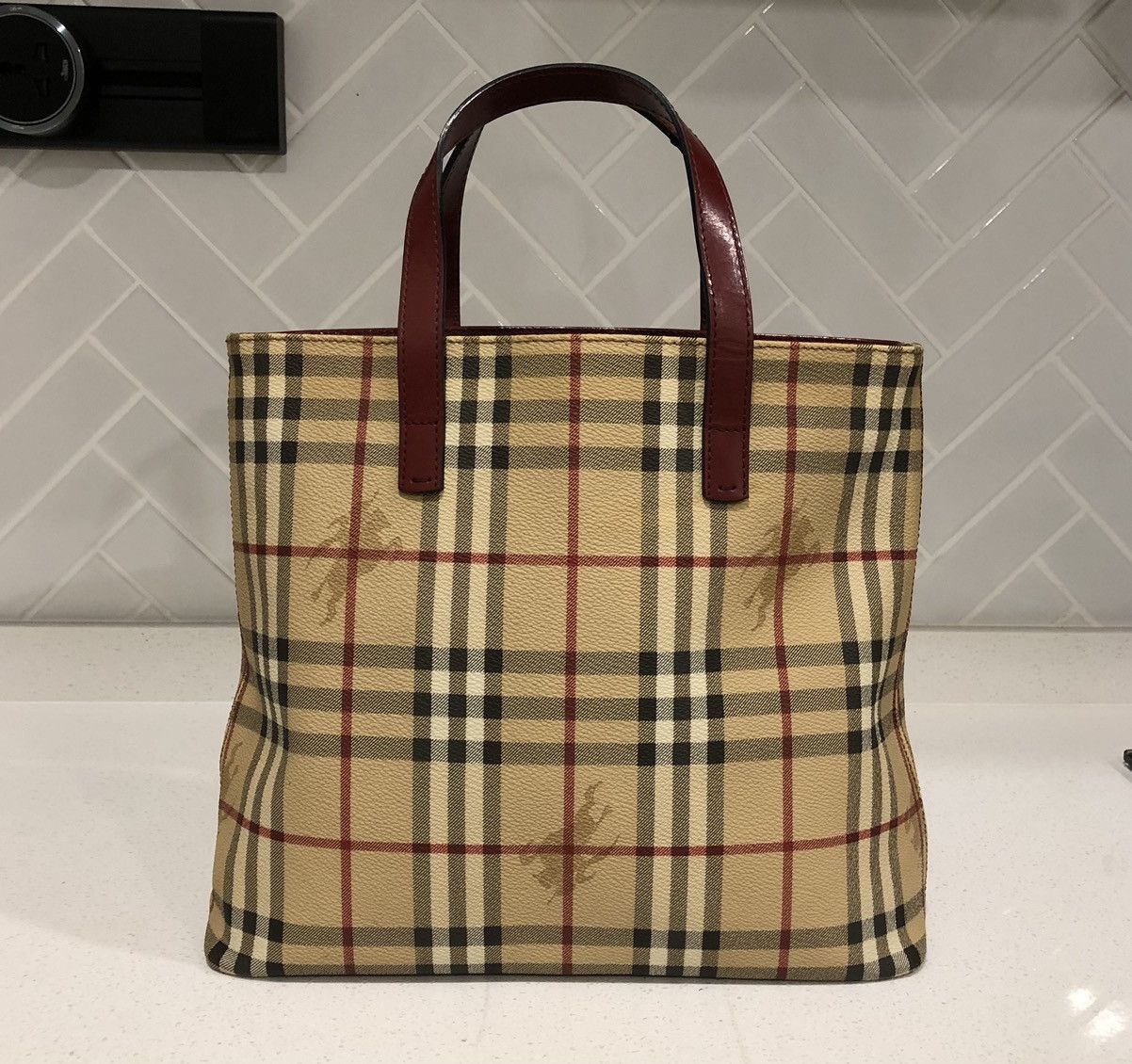 Burberry BURBERRY Nova Check Tote Bag PVC Leather Beige Auth T-03-01 Size ONE SIZE - 6 Thumbnail