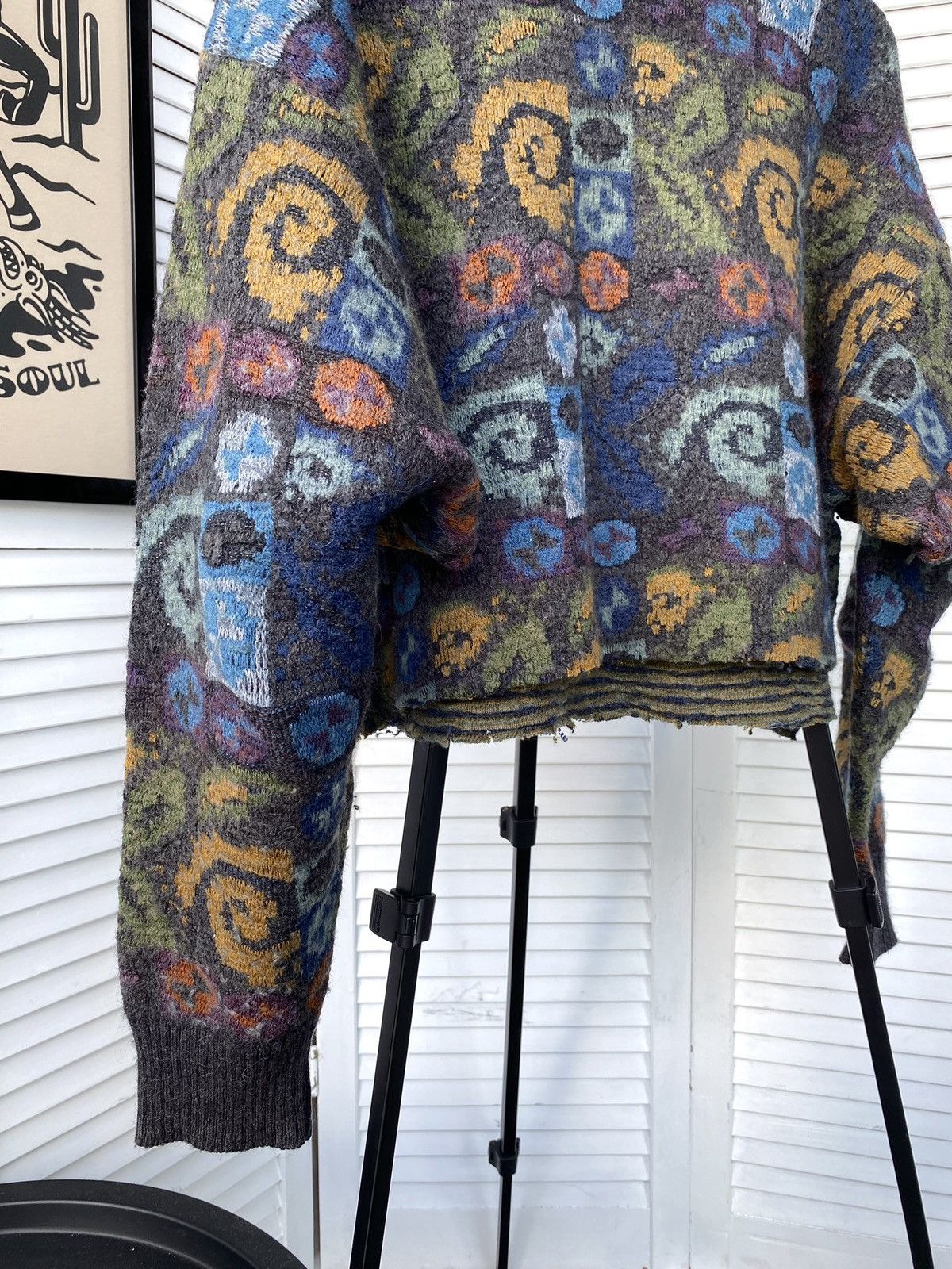 Japanese Brand × Vintage Vintage Abstract Cropped Wool Knit Sweater Baggy Size US L / EU 52-54 / 3 - 10 Thumbnail