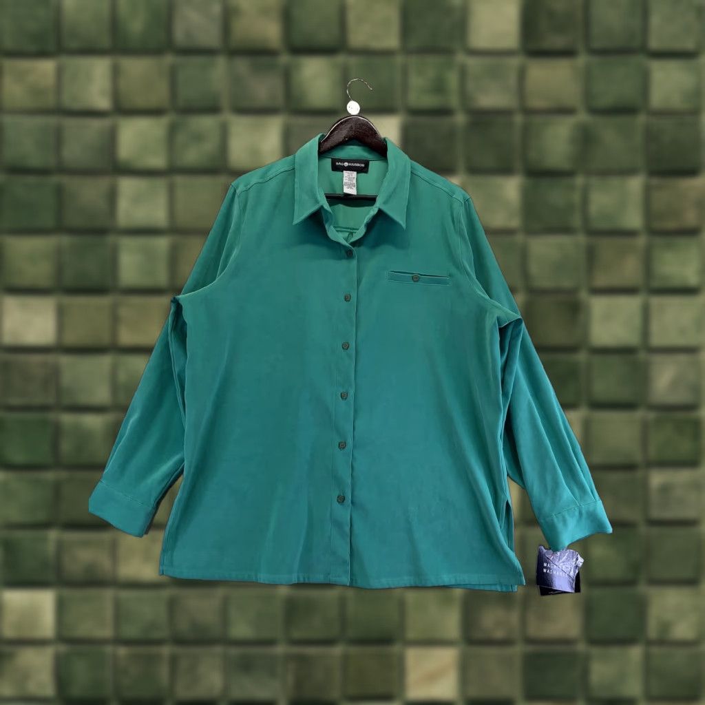 Vintage Sag Harbor Shirt Womens Button Front Stretch Moleskin Green Lilly Pad SZ 14 NWT- Size XL / US 12-14 / IT 48-50 - 1 Thumbnail