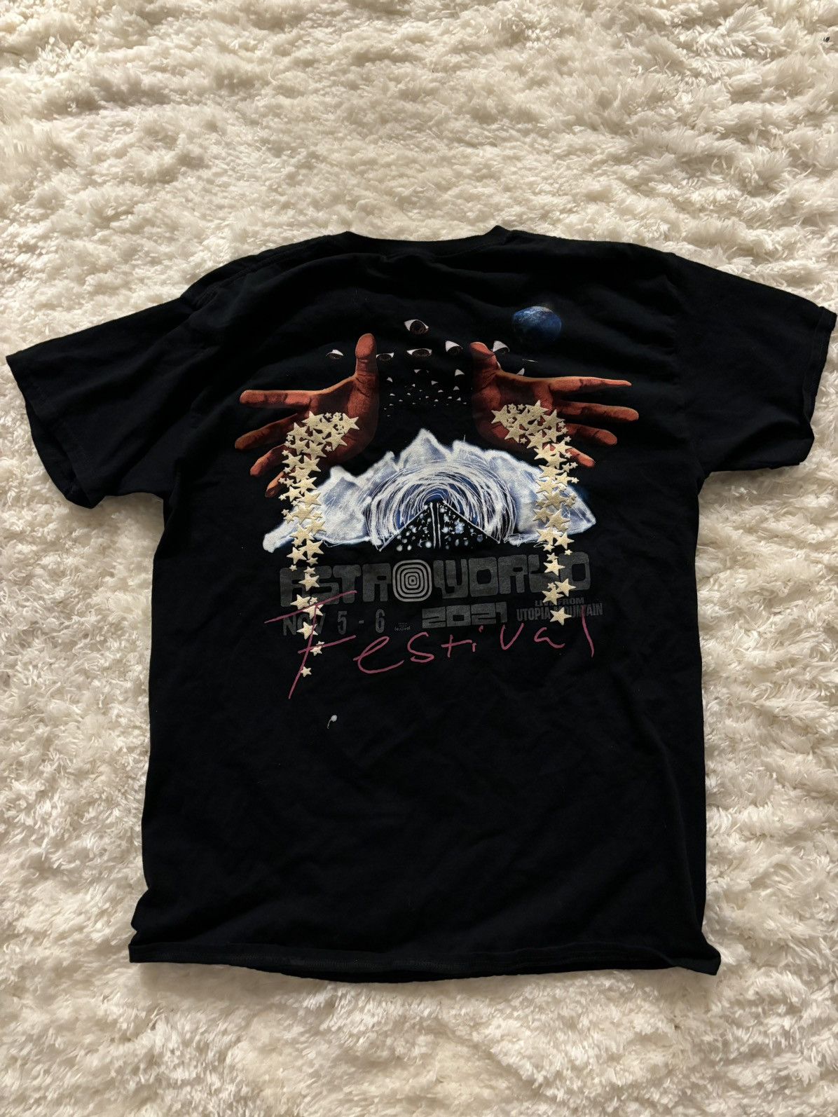 image of Travis Scott Astroworld Fest 2021 See You In Utopia Goat Tee in Black, Men's (Size Medium)