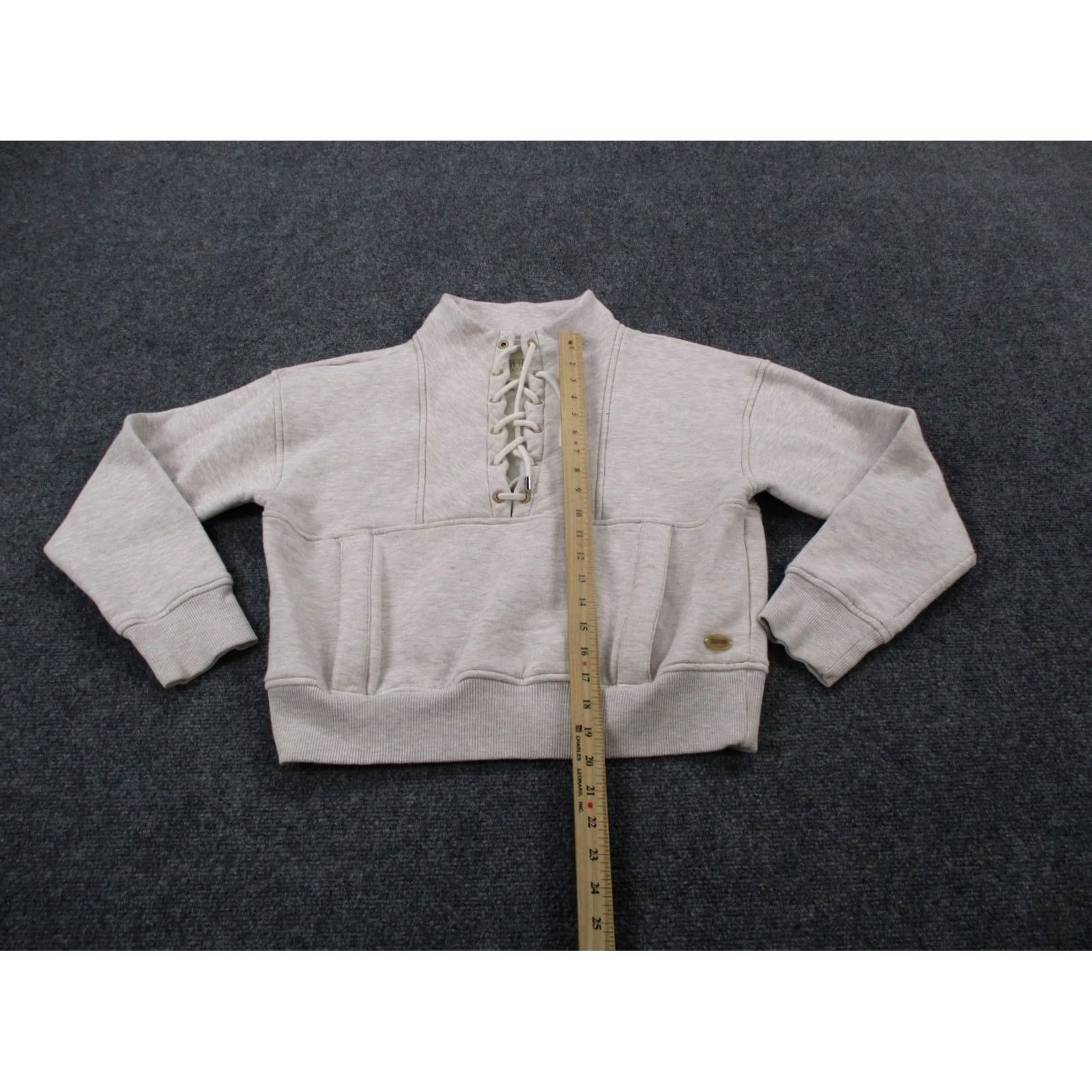 Scotch & Soda Scotch & Soda Sweatshirt Womens M Beige Cropped Henley Pullover Casual Knit Long Sleeve Logo Size M / US 6-8 / IT 42-44 - 3 Thumbnail