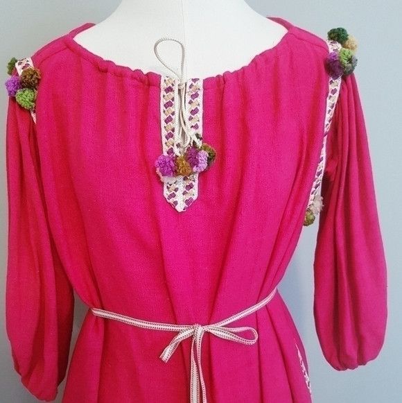 Handmade Handmade Pink 100% Raw Silk Ethnic Boho Tunic Dress - M/L Size M / US 6-8 / IT 42-44 - 4 Thumbnail