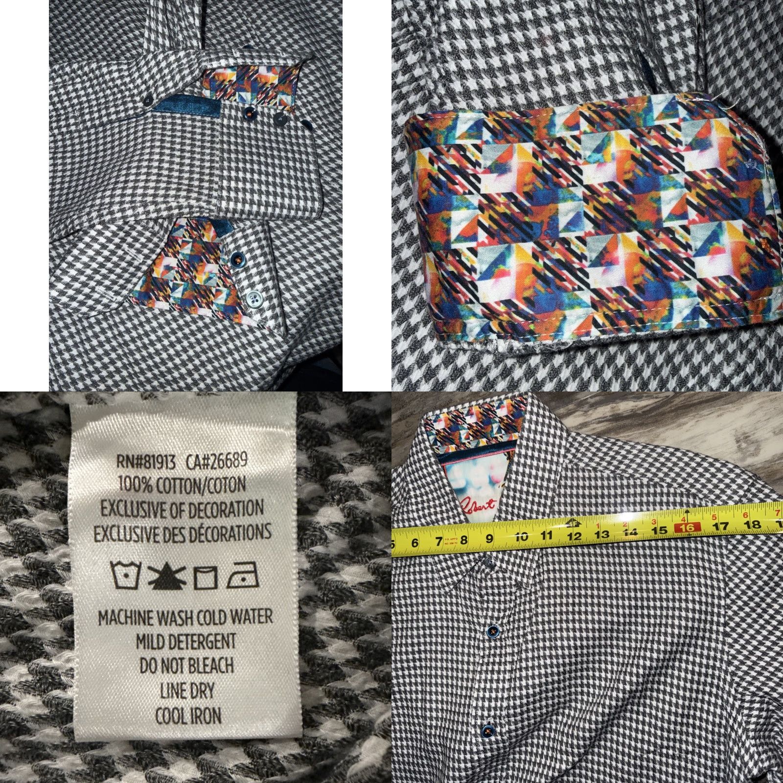 Robert Graham Robert Graham Men L Gray White Houndstooth Embroidered Button-Up Shirt Long Sleeve Size US L / EU 52-54 / 3 - 8 Thumbnail