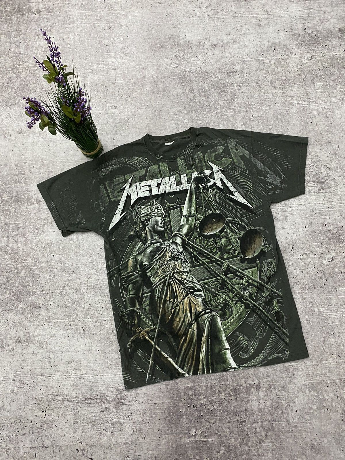 00'S Gildan Metallica Band T-shirt, Men's M size cotton Charcoal Vintage Second Hand