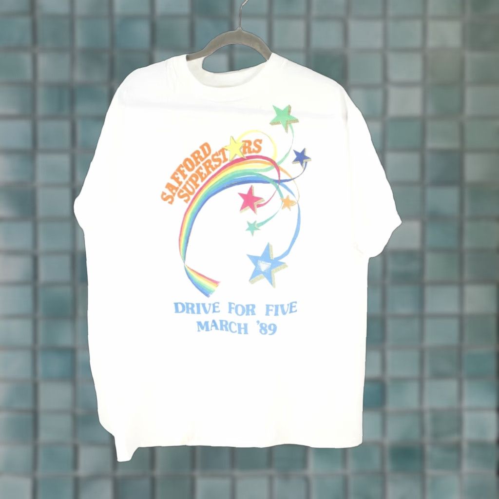 Hanes VTG Hanes Mens Drive For Five March 89 Logo White Single Stitch T Shirt XL Crew Neck Short Sleeve 50% Cotton 50% Polyester US Made Mens Size US XL / EU 56 / 4 - 1 Thumbnail
