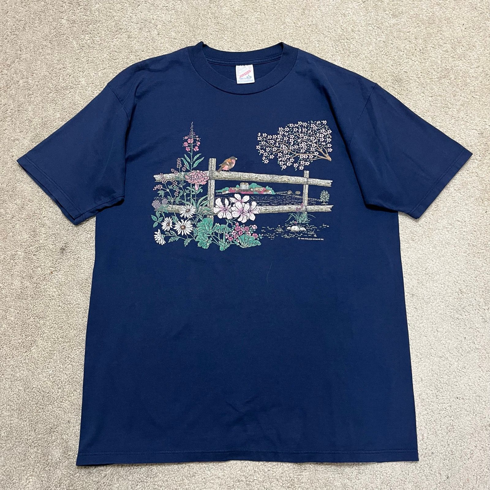 Jerzees 1996 Bird on a Fence Garden and Trees Nature Navy Shirt Lrg Size US L / EU 52-54 / 3 - 1 Thumbnail