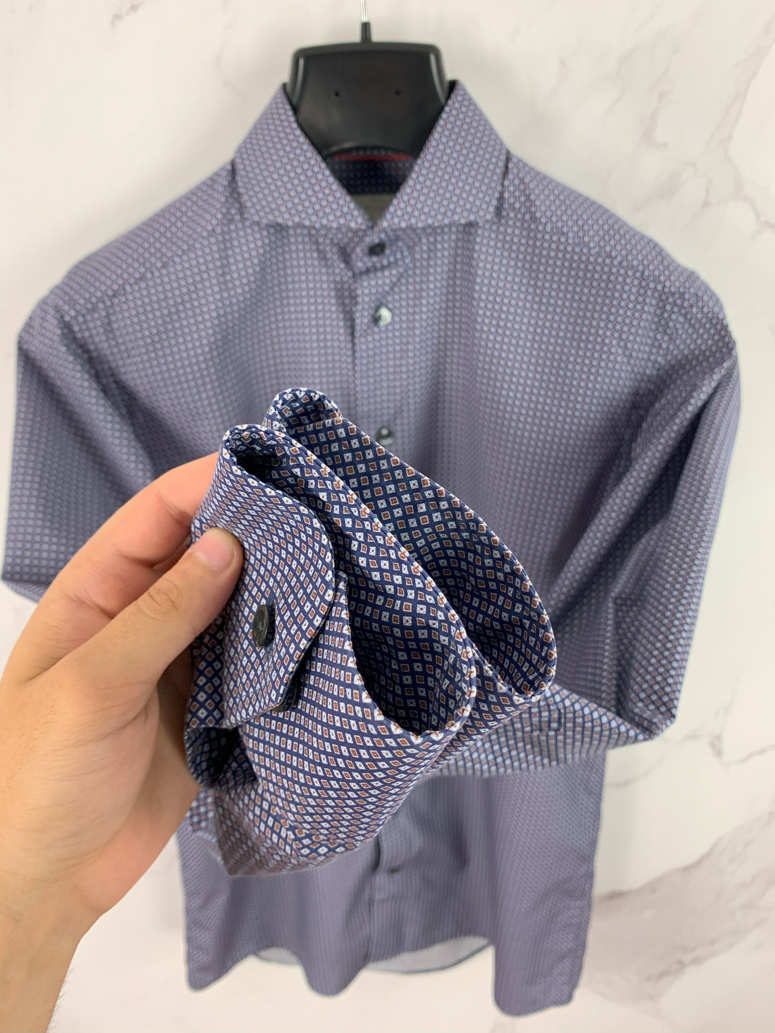 Eton Eton Navy Brighton Cotton Micro Pattern Slim Fit Shirt 39 Size US M / EU 48-50 / 2 - 11 Thumbnail