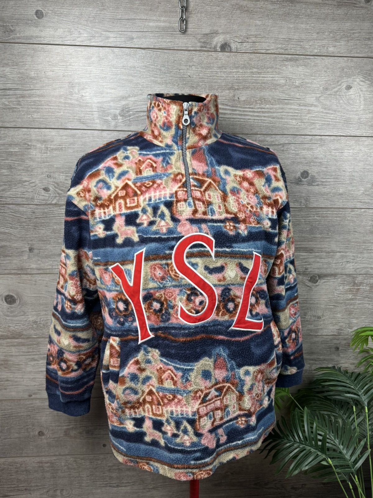 Japanese Brand YSL Fleece Yves Saint Laurent With Lightning and Big Logo Size US L / EU 52-54 / 3 - 1 Thumbnail