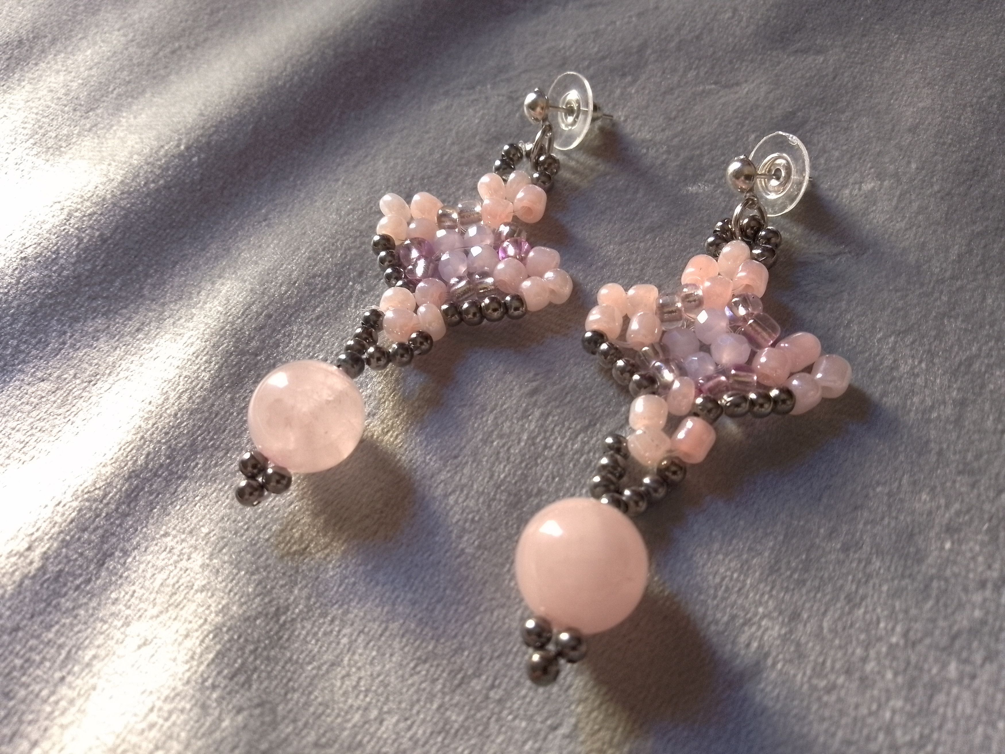 Handmade Earrings Rose Quartz Beaded Elegant Long Size ONE SIZE - 6 Thumbnail